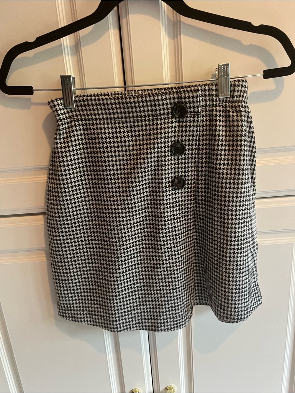 Women's Houndstooth Button-Front Mini Skirt - Black/White Size XS